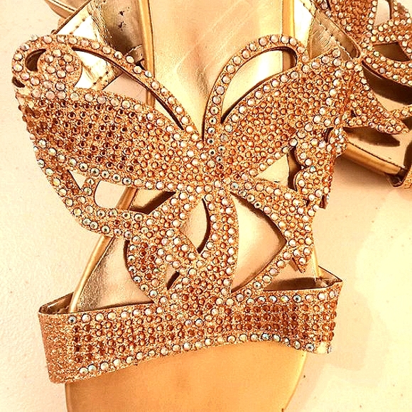 🎁FREE GIFT INCLUDED🎁 NEW Embellished Rhinestone Glitter Sandals Low Heels - Picture 6 of 15